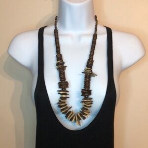 Vintage artisan coconut nut shell boho statement style necklace.
